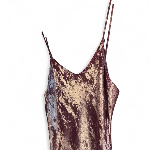 Burgundy Champagne Metallic Pink Burnt Velvet Maxi Slip Spaghetti Straps NWT - Picture 3 of 10